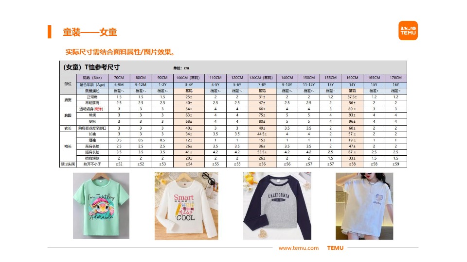 Temu/特姆【服饰】半托尺寸问题改善建议