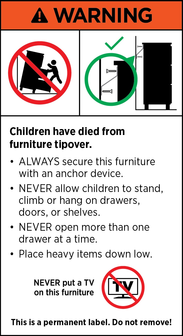 澳大利亚易倾倒家具商品标签的部分内容示例